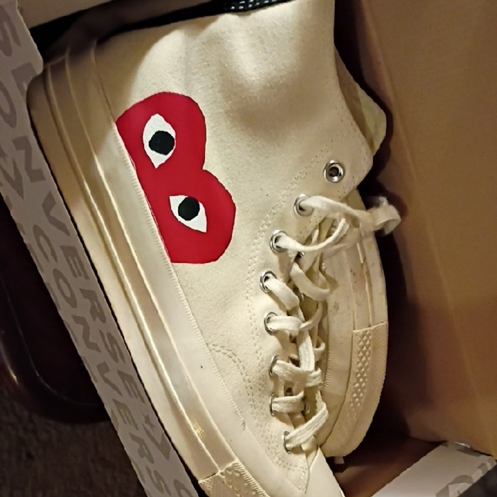 Converse Cream and Red High-Top Sneakers